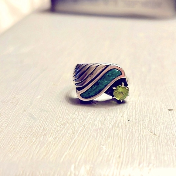 Turquoise & Peridot Silver Ring - Picture 6 of 7